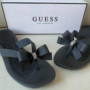 Guess Black Bow Rhinestone Thong Sandals